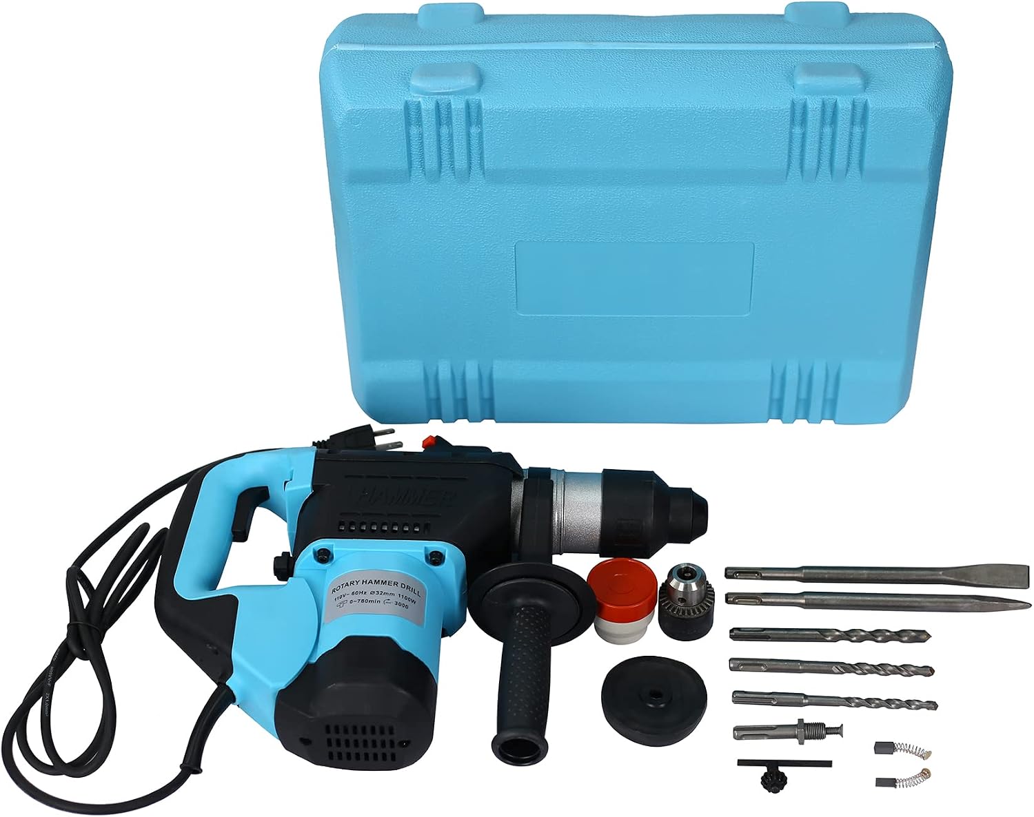 Rotary Hammer 1100W(Blue + Black) 1-1/2" SDS Plus Rotary Hammer Drill 3 Functions,Blue