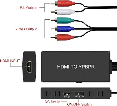 HDMI to Component Converter, YPbPr + R/L Audio Adapter Converter 1080P 5RGB Converter for Blu-ray DVD, STB, PC, Xbox, Roku, DVD Players
