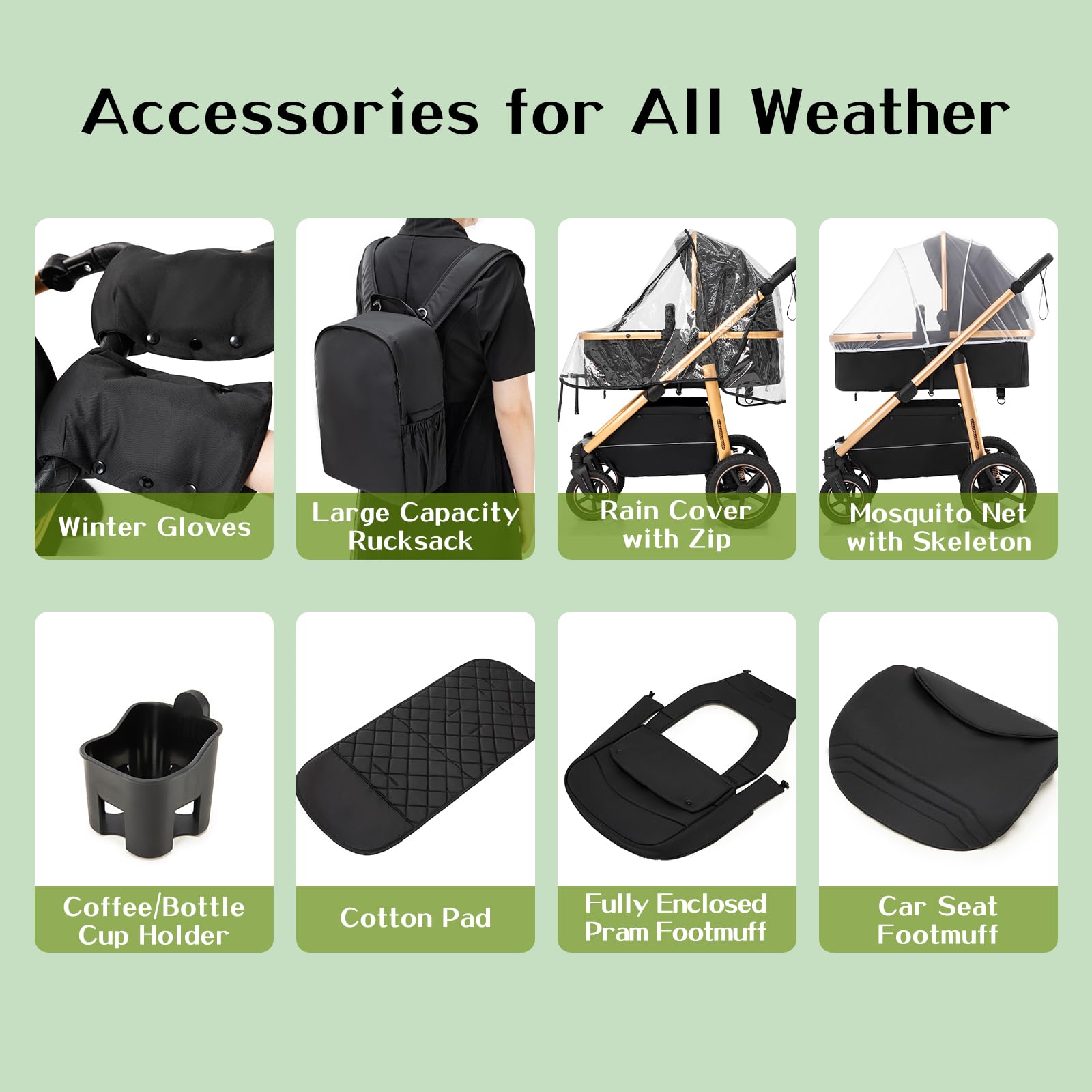 3 en 1 Cochecito de Bebé, Sistema de Viaje, Carrito Bebé Asa Regulable en Altura, Silla de Paseo, Capazo y Asiento de Cochecito, Mosquitera, Cochecito con chasis de aluminio(0-4 Años, 22KG)