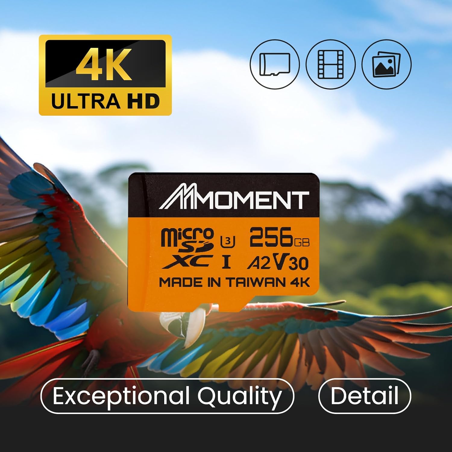 MMOMENT 256GB Micro SDXC Card, A2, UHS-I, U3, V30, Class 10 Compatible, Read Speed Up to 160 MB/s, Write Speed Up to 120 MB/s, SD Adapter Included