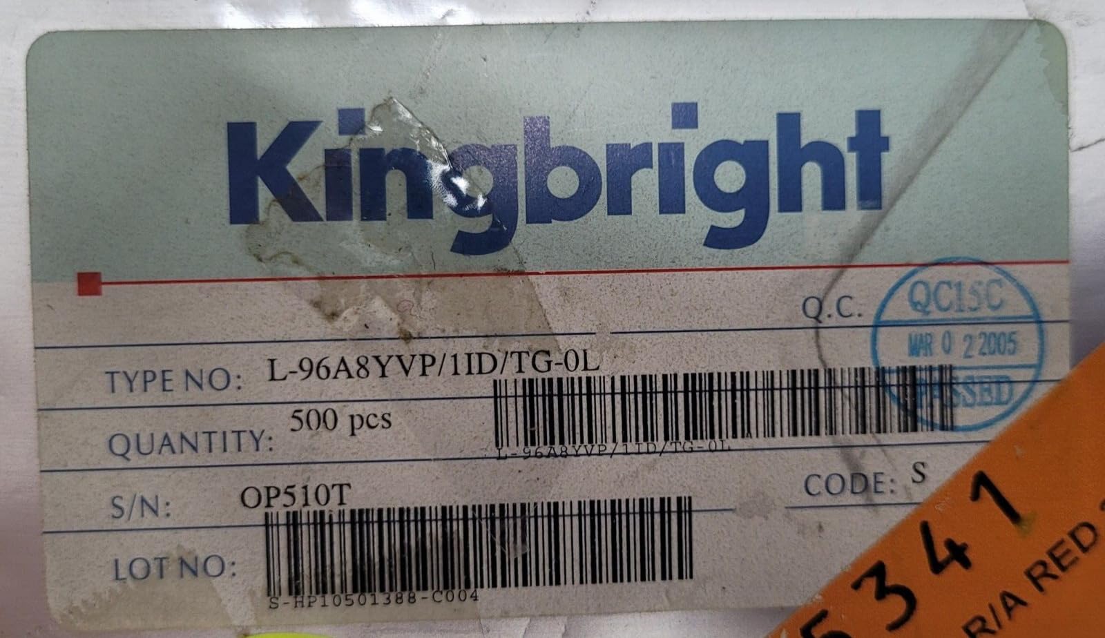 (1 PC) L-96A8YVP/1ID/TG-0L KINGBRIGHT LED Uni-Color Red 625nm T/R