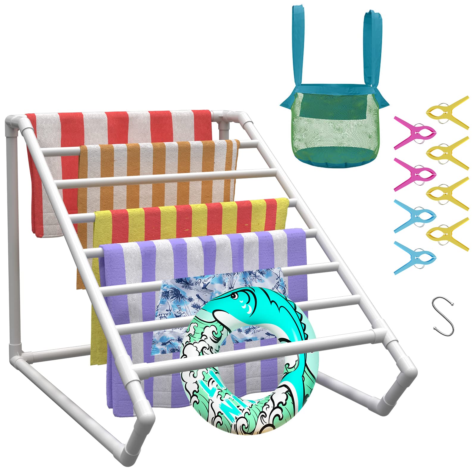 Amazon.com: VEVOR Pool Towel Rack, 8 Bars, Milky White, Freestanding ...