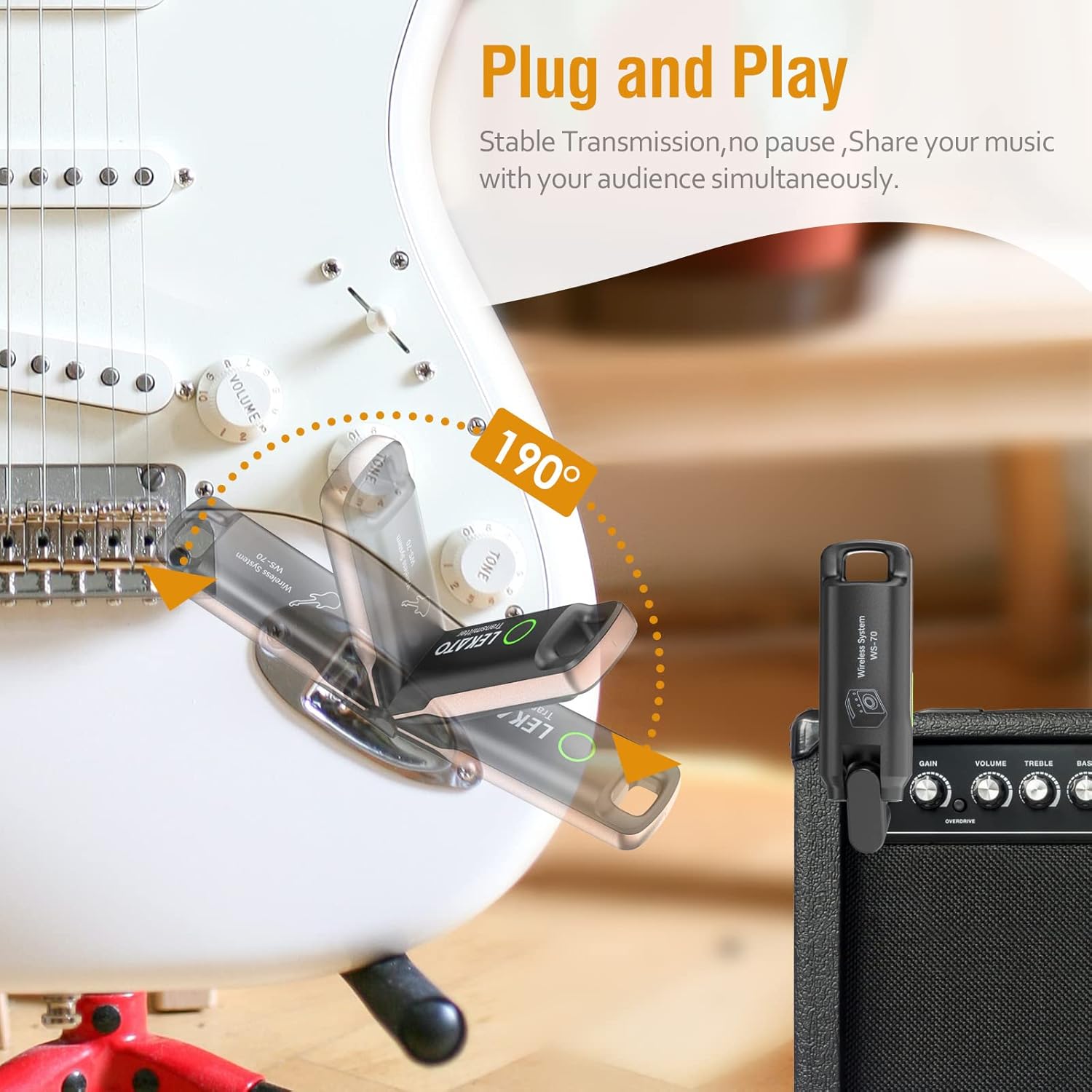 LEKATO Wireless Guitar System UHF Wireless Guitar Transmitter Receiver with 70 Channels Rechargeable Guitar Wireless for Electronic Instrument Guitar Amp Digital Electric Bass Guitar Accessories : Musical Instruments