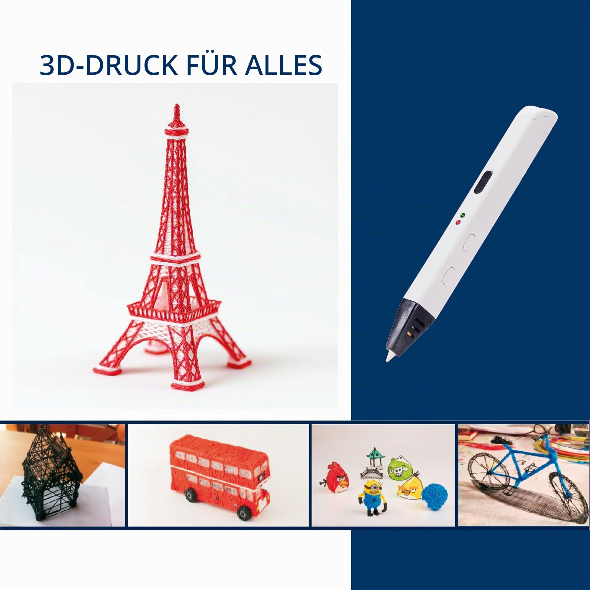 Artnova 3D-Stift mit 10 PLA-Farbfilamenten (30 m) – 3D-Druckerstift mit präziser Steuerung, EU-Adapter, Einstellwerkzeug, kreatives Geschenk.