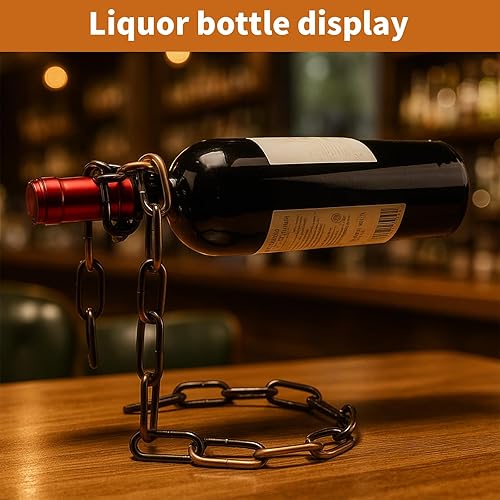Miniatura 9 de TBWHL Soporte mágico para botellas de vino, cadena de eslabones de acero flotante, soporte para botellas de vino, sostiene botellas en el aire,