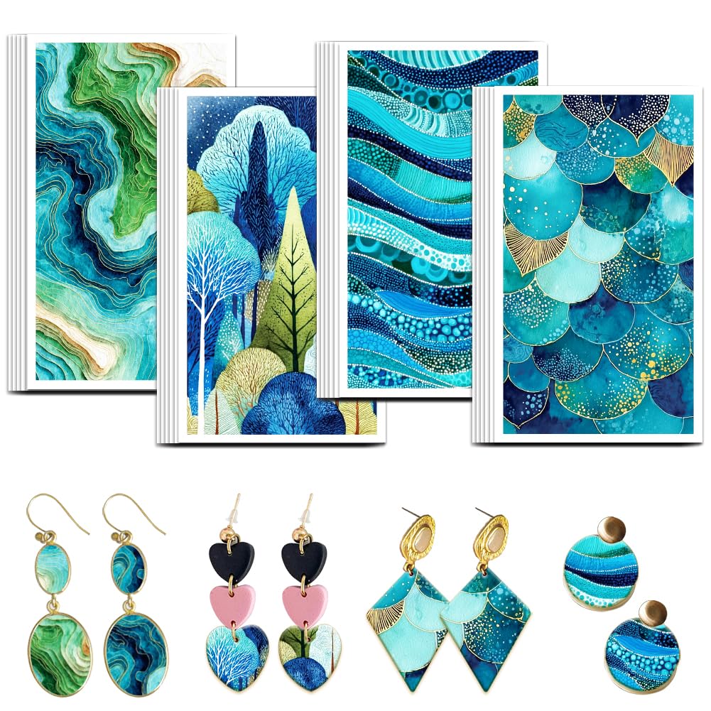 OLYCRAFT 24Pcs Clay Transfer Paper 4 Designs Blue Nature Pattern 70x120mm