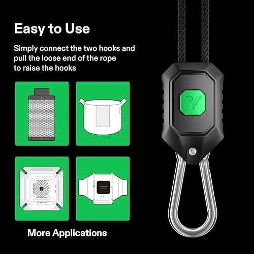 Miniatura 7 de VIVOSUN 6 pares de colgadores de luz de crecimiento ajustables de 18 pulgadas, colgador de cuerda resistente con engranajes de metal reforzado,