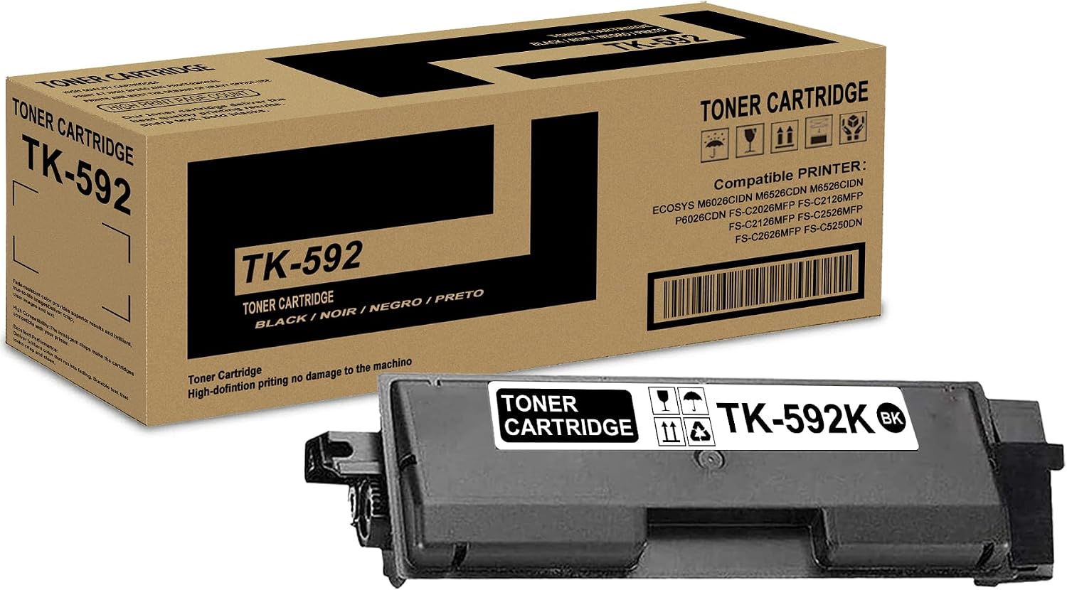 1 Pack TK-592K 1T02KV0US0 Black Toner Cartridge High Yield Compatible TK-592K TK592K Replacement for Kyocera Ecosys M6026cidn M6526cdn P6026cdn FS-C2026MFP FS-C2126MFP FS-C2526MFP FS-C5250DN Printer