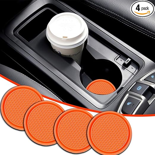 Car Cup Holder Coaster, 4PCS Universal Non-Slip Cup Holders Embedded in Ornaments Coaster, Car Interior Accessories (Orange)