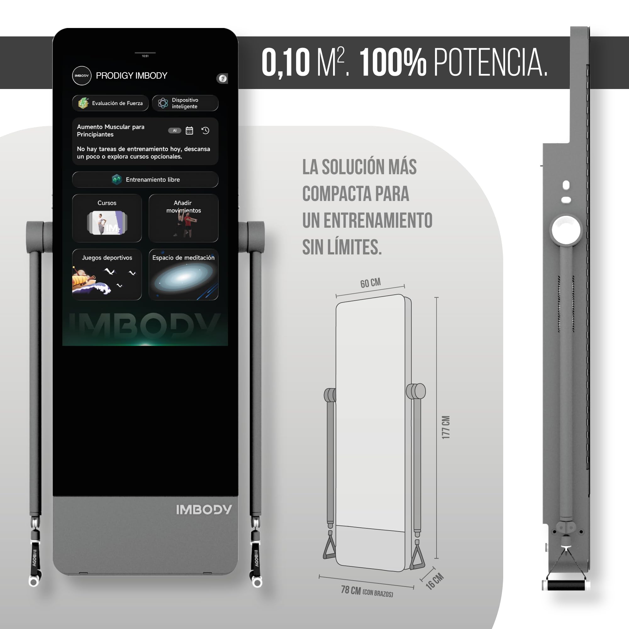 Power S Pro – Gimnasio en Casa Inteligente con Pantalla 43”, Multiestación 120 kg, 650 Entrenamientos, Spotter IA y Remo; Equivale a 260 Máquinas
