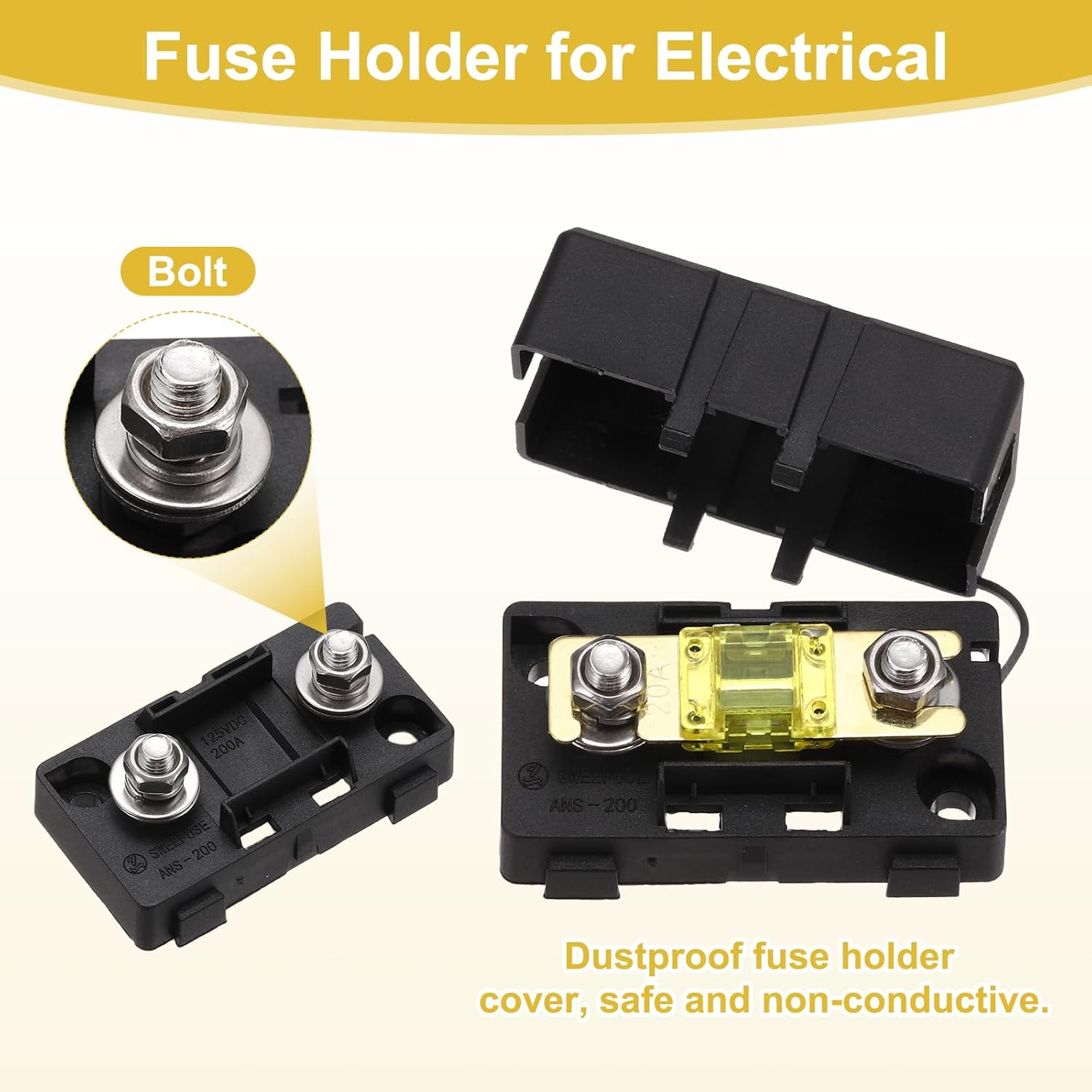 MECCANIXITY 200A 125V ANL Fuse Holder Kit, 20A Fuse Inline Block Box for Automotive Marine Audio Video Electronic System
