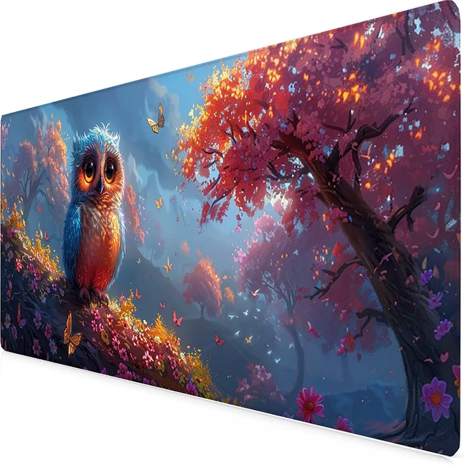 Tree Large Mouse Pad 36 x 12in, Owl Desk Mat with Anti-Slip Rubber Base, Waterproof Mousepad with 3MM Stitched Edges Gaming Mouse Pad Desk Accessories Mousepad for Gaming Office Home, Gifts -yym250996