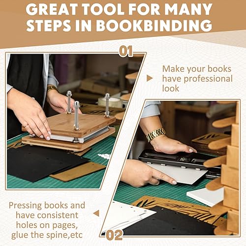 Miniatura 6 de Sasylvia Prensa portátil de madera y bambú para encuadernación (11.6 x 7.9 pulgadas)