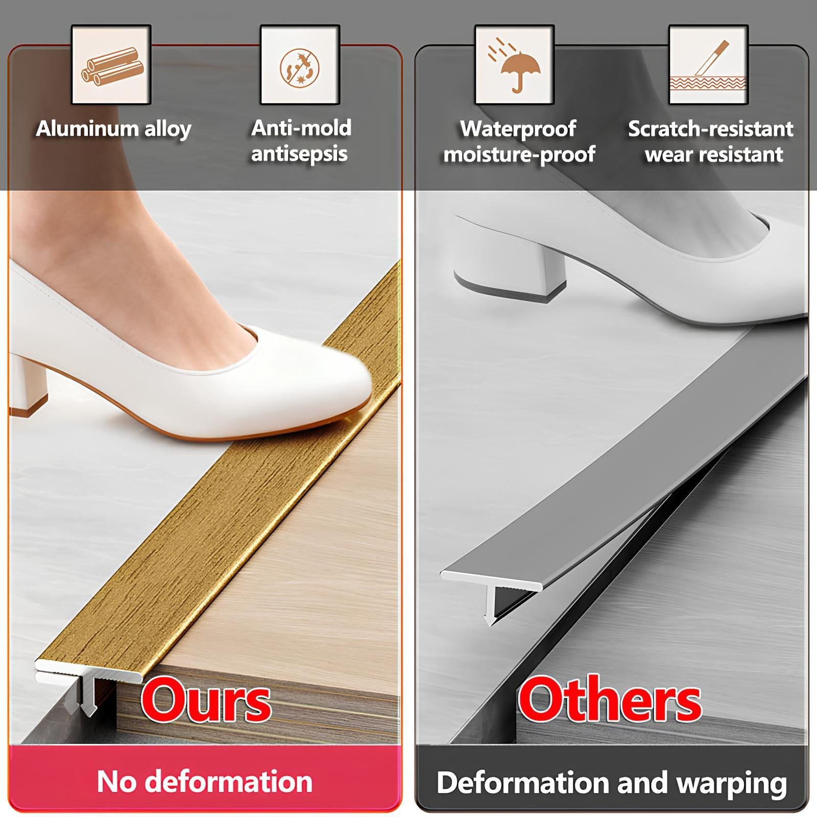Striscia di Transizione per Pavimenti Profilo T in Alluminio | Striscia di Soglia Profilo di Transizione per Parquet Laminato e Piastrelle Facile Installazione(Thai teak,40mmx125cm)