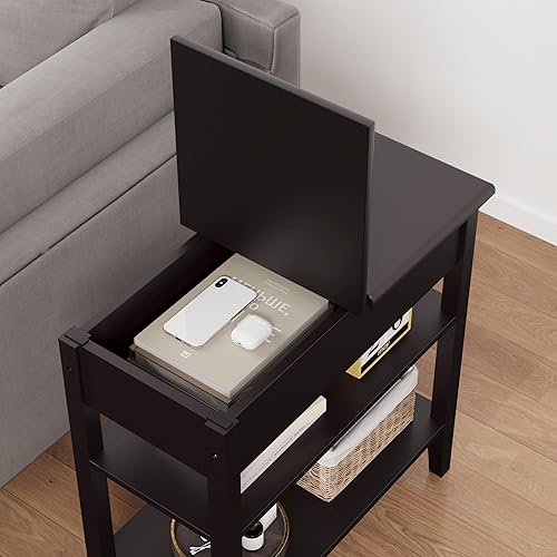 Miniatura 6 de Mesa auxiliar, mesa auxiliar de 3 niveles, mesita de noche estrecha con estantes de almacenamiento, para espacios pequeños, sala de estar,