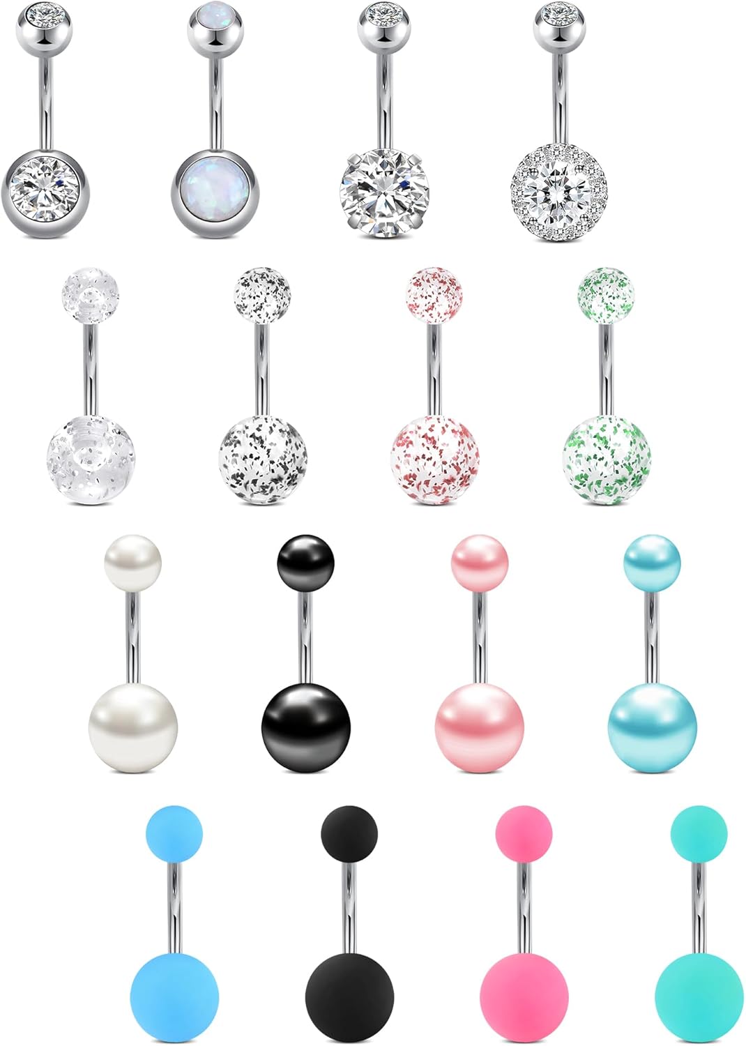 Anicina Belly Button Rings 14G Diamond CZ Belly Rings Surgical Stainless Steel Navel Rings Butterfly Heart Devil Belly Button Piercing Jewelry for Women