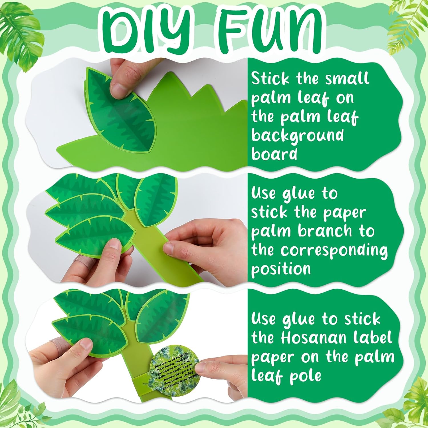 24 Sets Palm Sunday Craft for Kids Religious Holy Week Palm Leaves Prayer Card DIY Kits Christian Easter Arts and Crafts for Holy Week Sunday School Church Activities