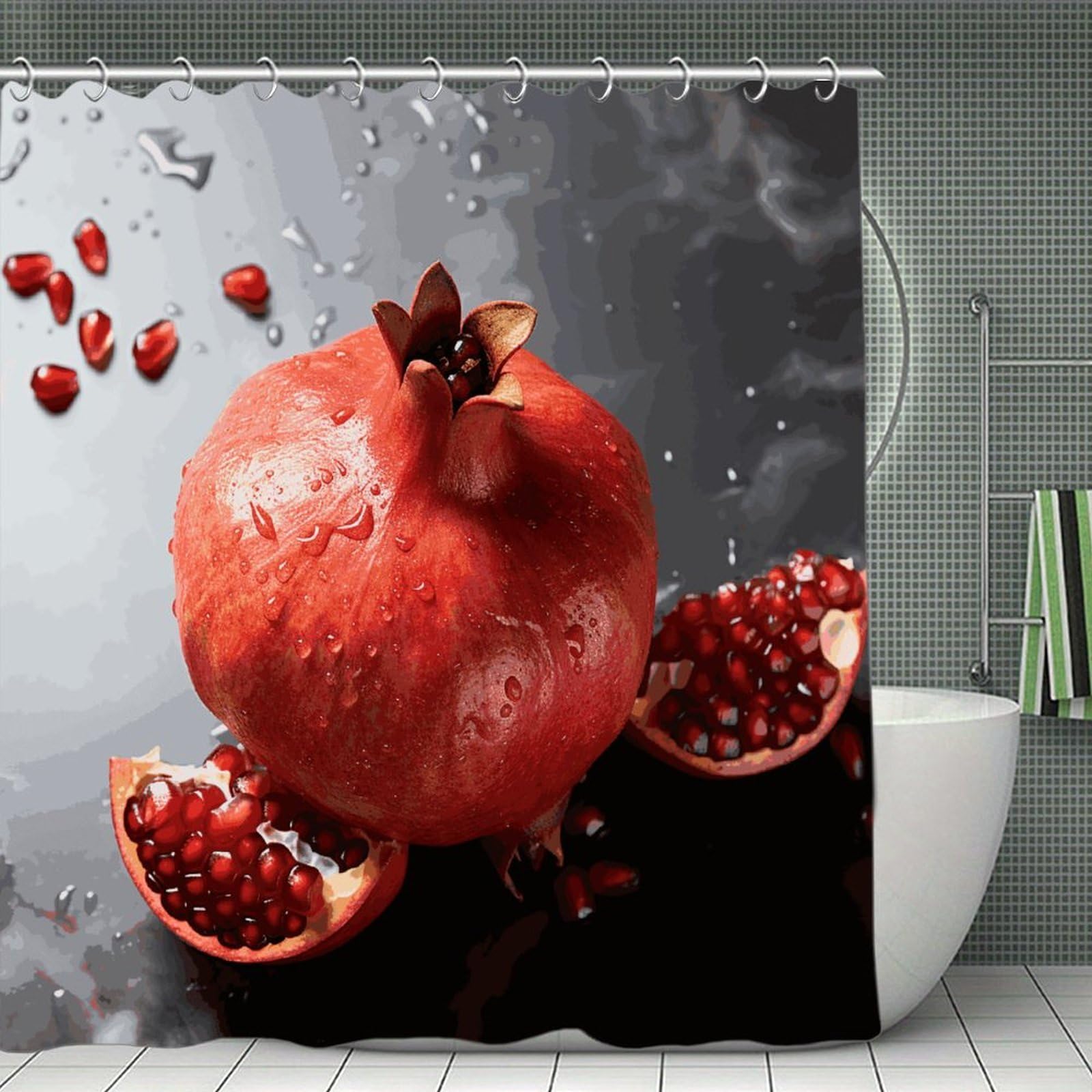 VstaDank Pomegranate Shower Curtain Waterproof Bathroom Curtain with Hooks Luxury Weighted Bath Curtains for Bathtubs Showers Room Dividers Decorative Shower Curtains 71x71 in