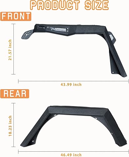 Miniatura 7 de WOLFSTORM Guardabarros de acero para Jeep Wrangler JL 2018-2023 de 4 puertas2 puertas, luces LED DRL y luces de giro LED secuenciales, accesorios