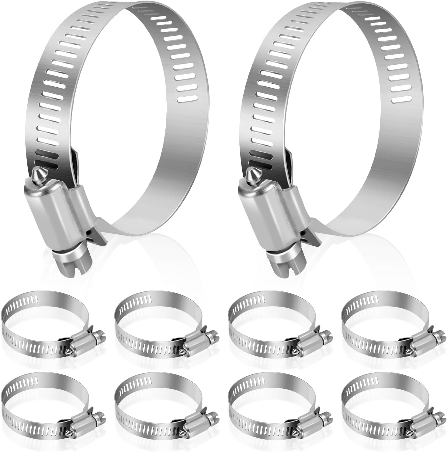 Hose Clamp, Stainless Steel Hose Clamps 2 Inch to 3 Inch, Large Adjustable Worm Gear Hose Clamps Assortment Kit Pipe Tool for Fuel Line, Plumbing, Automotive Mechanical, 10 PCS Hose Clamp Set