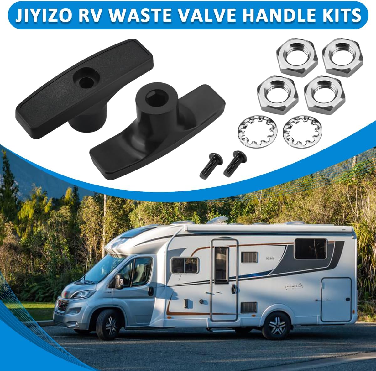 2pcs Black RV Sewer Valve Handle Replacement Kit for RV Waste Valve, RV Black Tank Handle with Screws, Gasket and Nuts