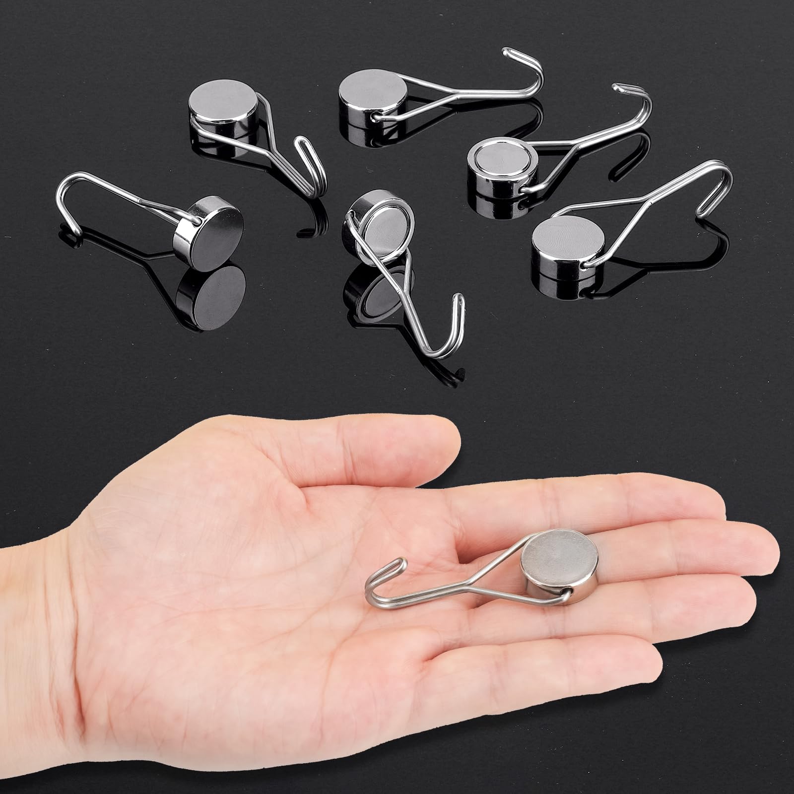 MOGADEE® Ganci magnetici, 6 pezzi ganci magnetici argento extra forti per cucina, gadget, camera da letto, armadietti, ufficio, frigorifero, appendere luci decorative, barbecue, attrezzi da giardino –