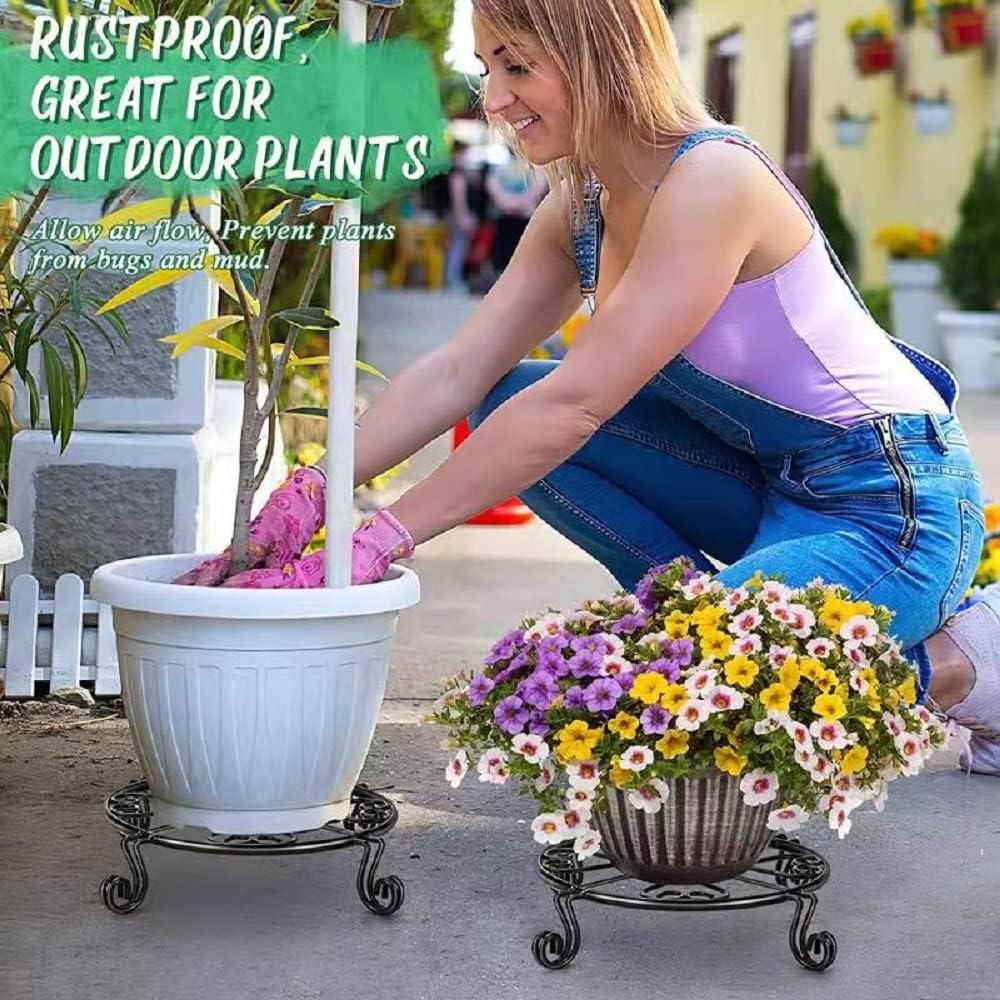 Metal Plant Stand Indoor/Outdoor, Low Corner Plant Stand, Decoration Small Plant Holders for Home, Anti-Rust Iron Heavy Duty Plant Holders, Flower Pot Rack Display Shelf, Black (3 Pack)