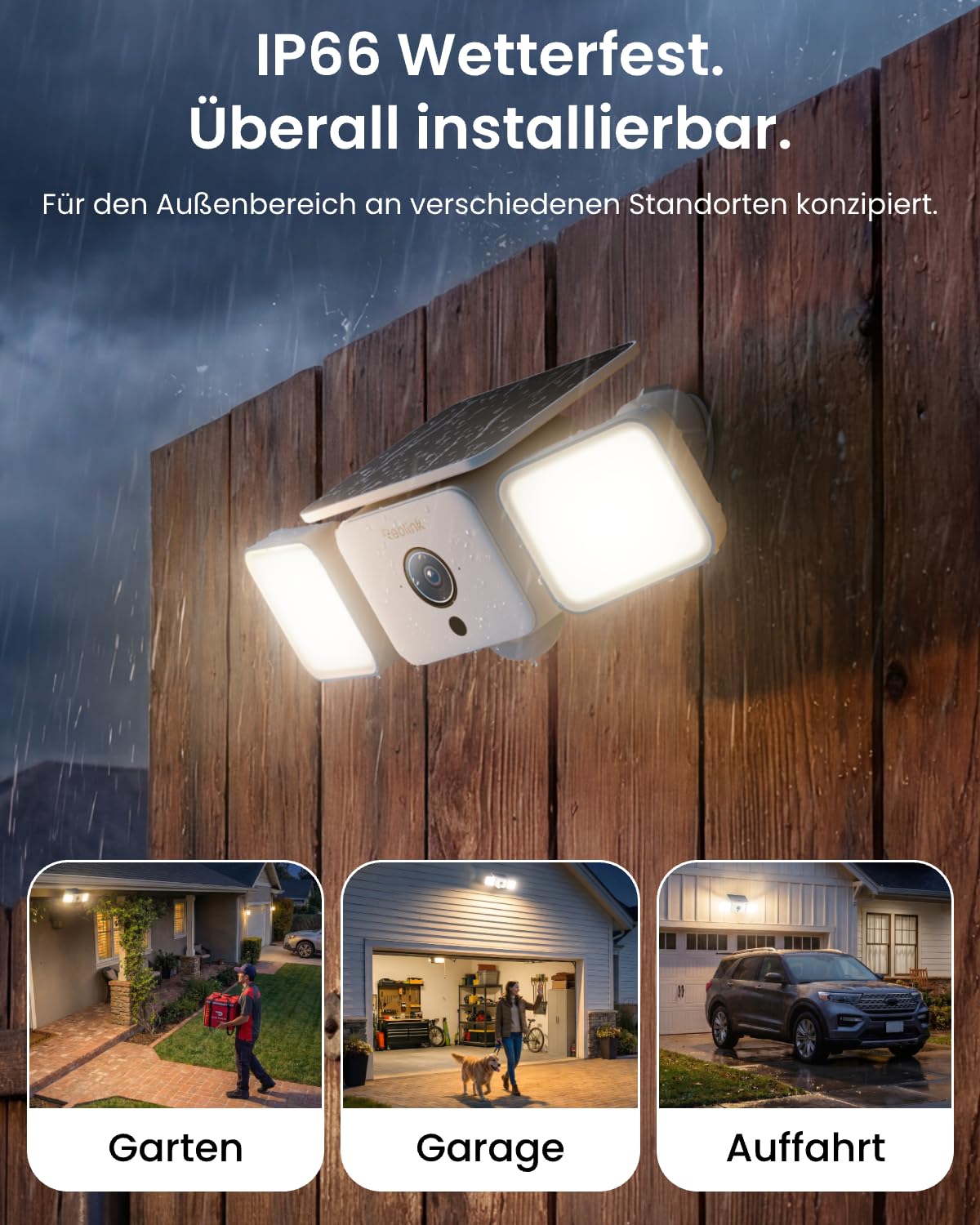 Reolink 2K Kabellose Flutlicht Kamera Akku, SolarEase, Farbnachtsicht | Überwachungskamera Aussen Solar mit 150°Ansicht &1000 lm Licht, KI-Erkennung, 2,4/5 GHz Wi-Fi 6, IP66, Solar Floodlight Cam