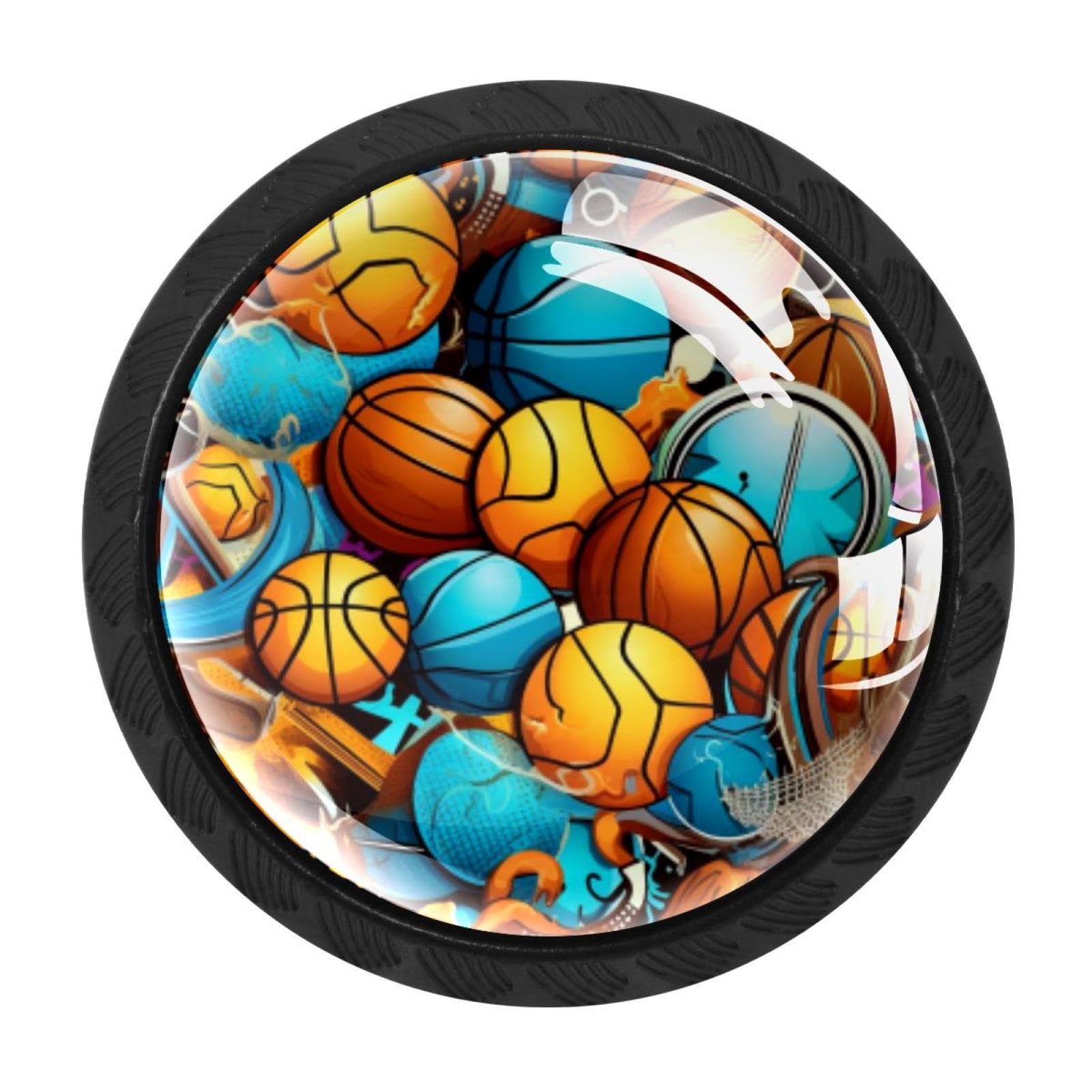 Chenzzzz Multicolored 14 4 Pack Drawer Knobs, Black Handle Dresser Drawer Pulls, Round Decoration Cabinet Hardware Pulls With Screws For Kitchen Cupboard Wardrobe, Basketball