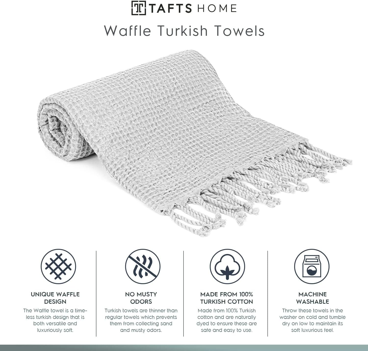 Tafts Home Waffle Turkish Beach Towel (37 x 69) - Prewashed Turkish Towels, 100% Long Staple Cotton - Super Absorbent, Quick Dry Towels and Ultra Soft - No Shrinkage - Super Stylish - (Beige)