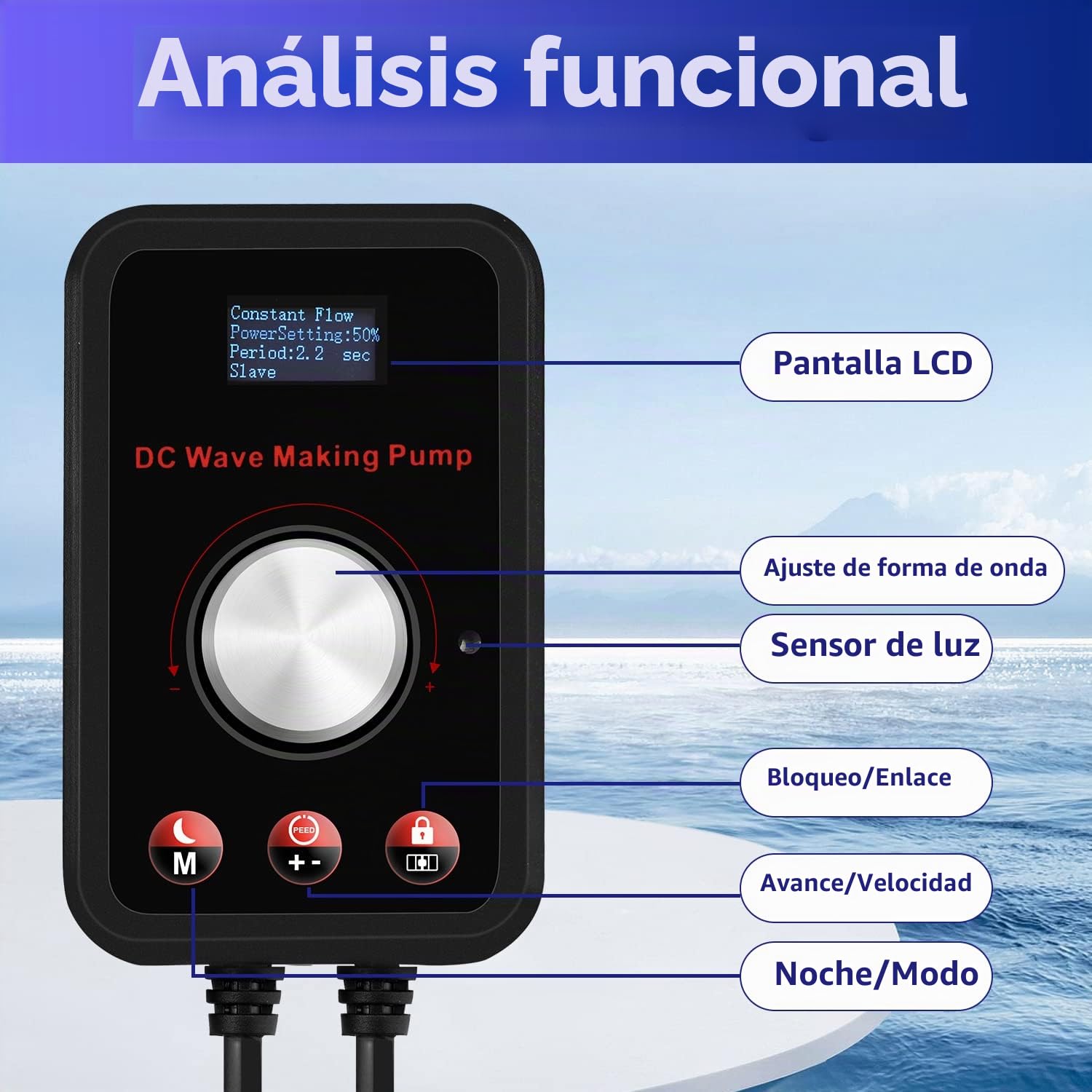 CONQUERALL 430-2160GPH 15W Creador de olas para acuarios 24V DC Creador de olas para peceras Tecnología de ondas sinusoidales Gran caudal y ultra silencioso Apto para agua dulce y salada