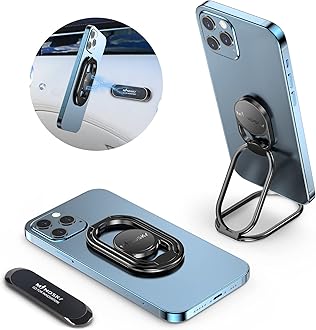 Phone Ring Holder-with Car Magnetic Phone Mount Metal Phone Ring Finger Kickstand Black Cell Phone Grip Compatible with iPhone iPad Smartphones Tablets