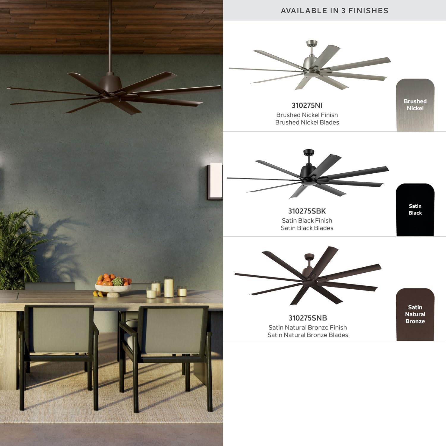 Kichler Breda 75 Inch 8 Blade Ceiling Fan in Satin Natural Bronze with Satin Natural Bronze Blades 310275SNB