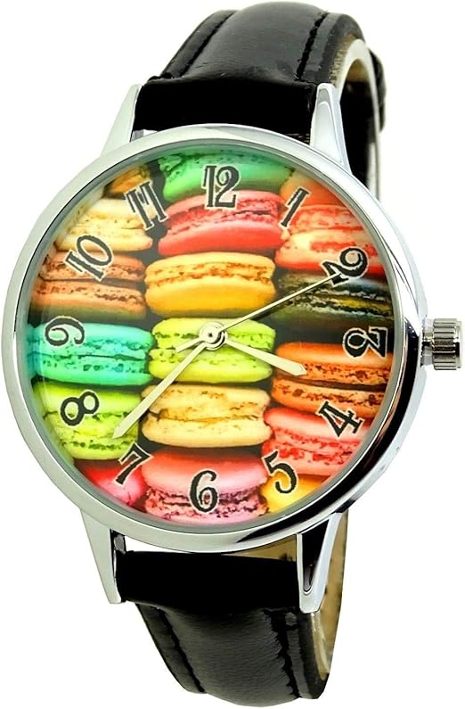 Montre Femme Cuir Noir Macaron Patisserie Gateau Couleur Decale Fun Original Amazon Fr Montres