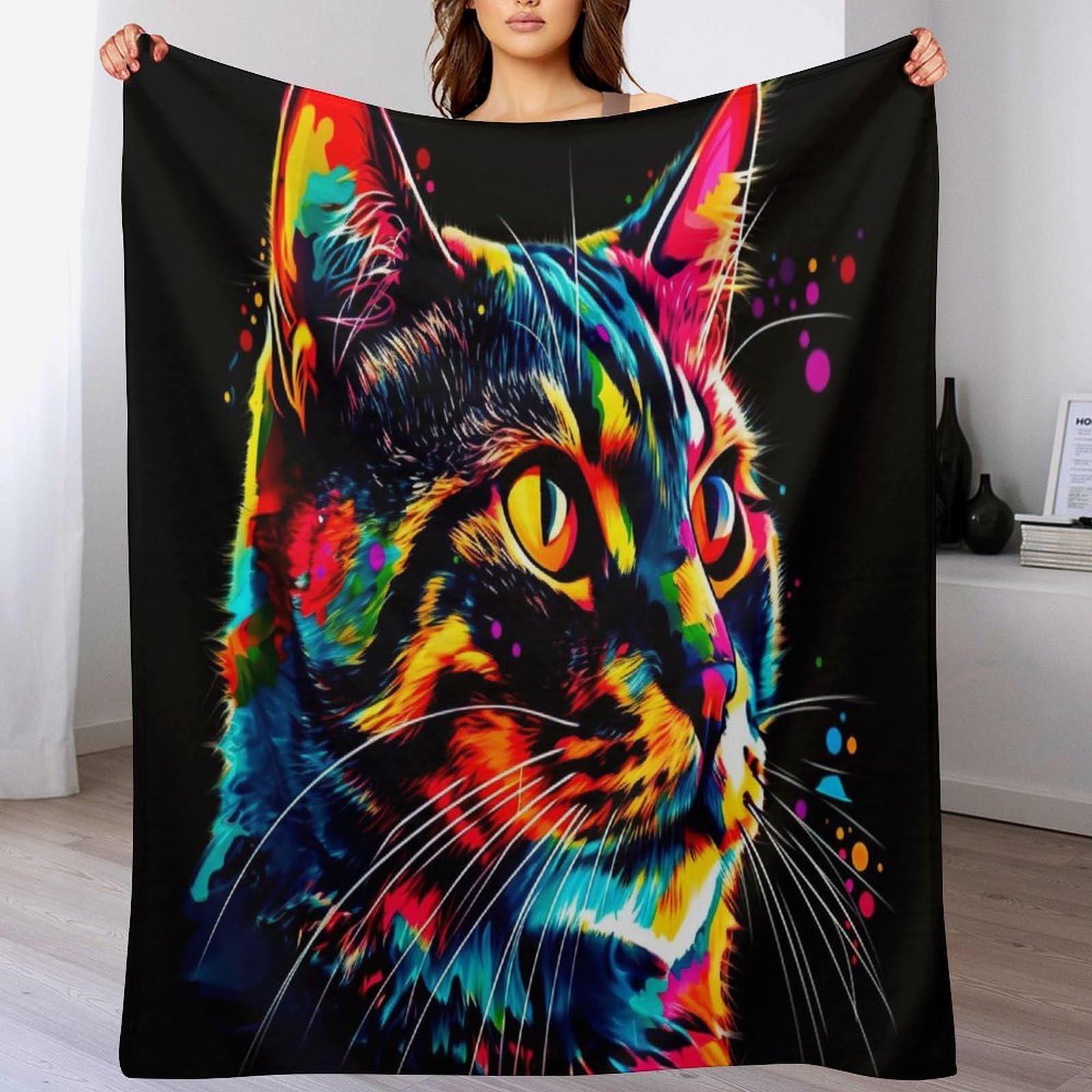 Couverture chaude flannel contre le froid plaid motif chat pour lit