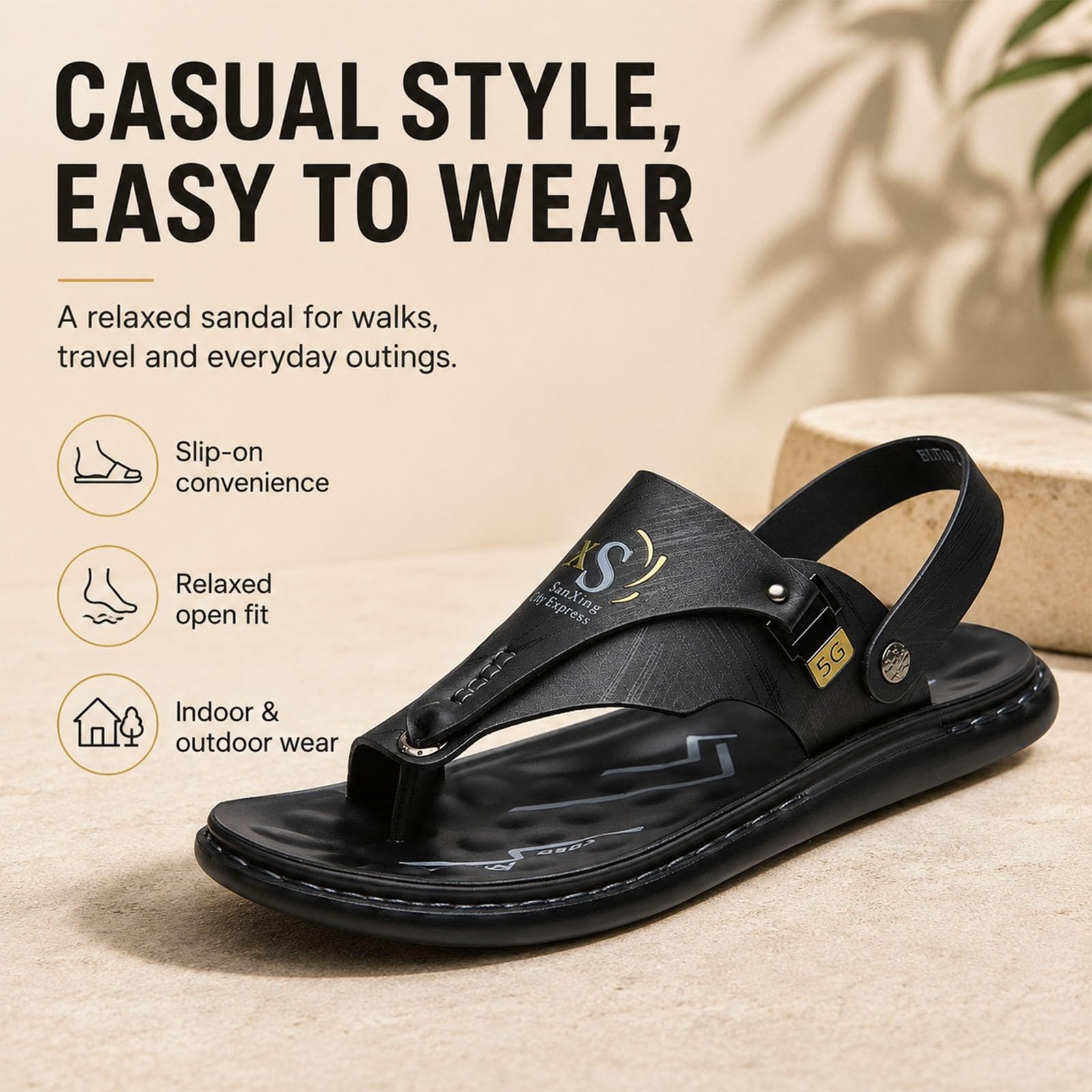 Skórzane Buty Plażowe W Stylu Toe Ring, Letnie Męskie Sandały Outdoorowe | Japonki Z Odkrytymi Palcami, Oddychające Sandały Z Miękkiej Skóry Na Świeżym Powietrzu