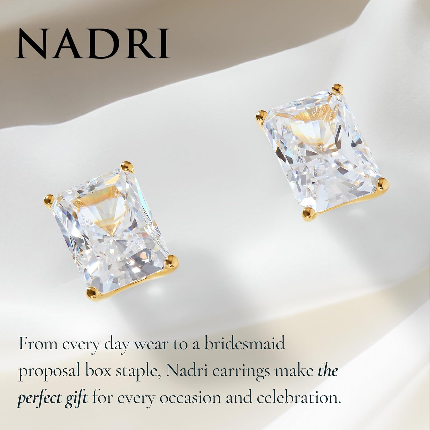 Nadri Gold Stud Earrings for Women - 18k-Gold-Plated Earring Studs With Emerald Cut Cubic Zirconia Stones - Exquisite Jewelry for Women