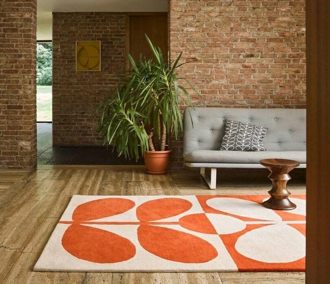 Orange Abstract Leaf Area Rug 9x12 ft | Hand Tufted Modern Floral Artistic Carpet