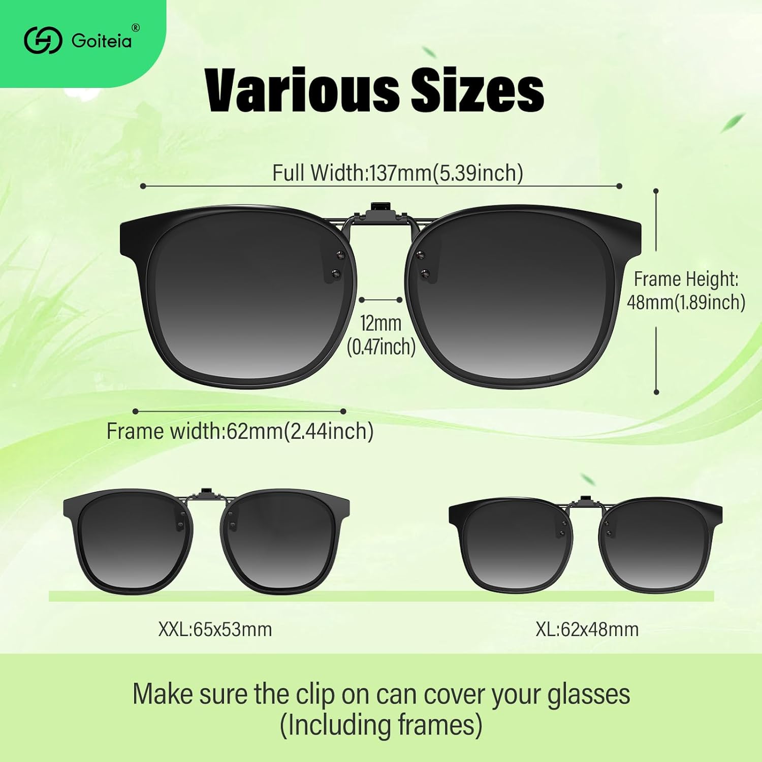 Goiteia Oversized Polarized Clip on Sunglasses over Prescription Glasses for Women Men, Round Stylish Framed Like Sunglasses