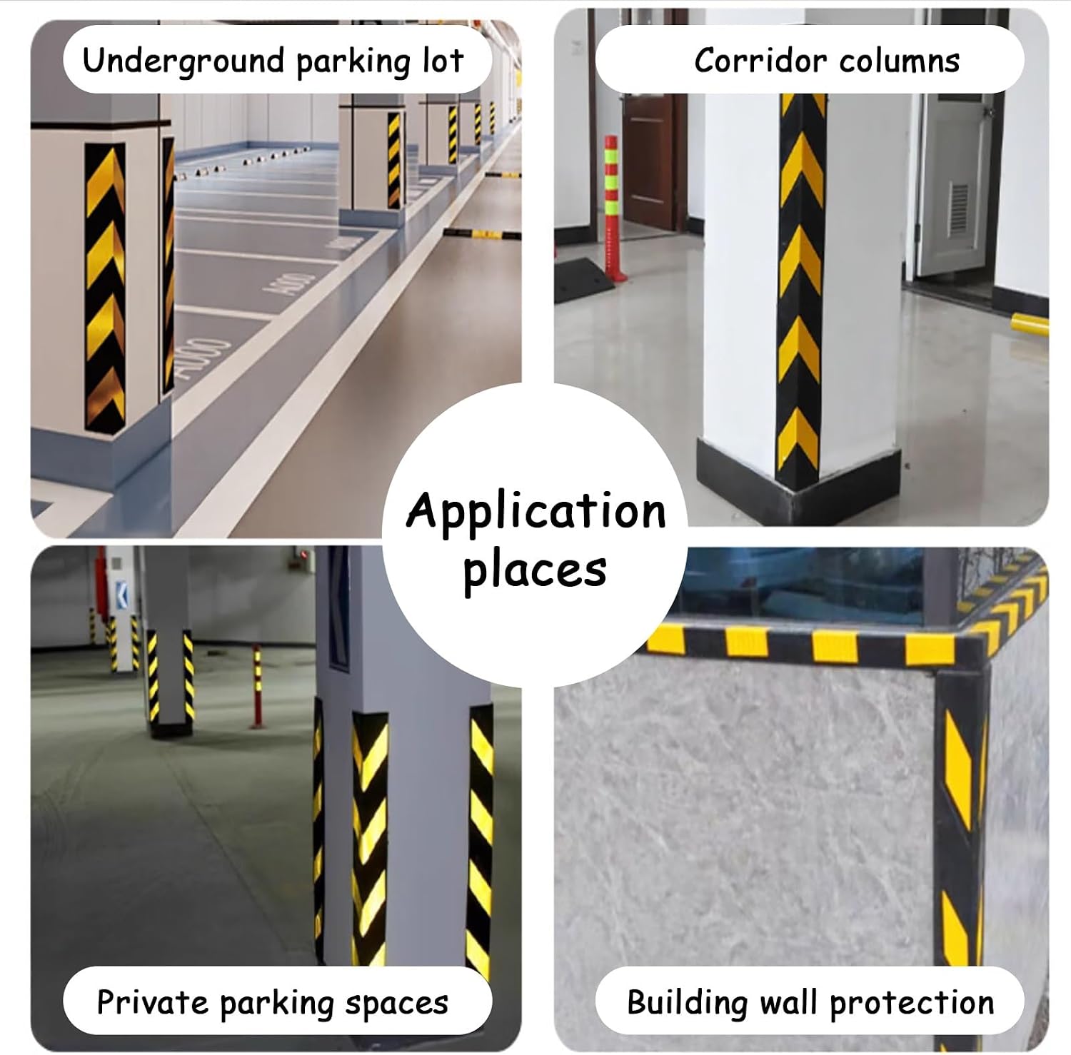 Rubber Garage Wall Protector Corner Guard,Wall Corner Guard for Parking Garages, Garage Parking Bumpers Wall Corner with Reflective Strips for Parking Lot Warehouse Edge(4pcs,150cm/59in)