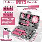 Ensemble d'outils rose de 24 pièces pour femmes – Mini trousse à outils pour étudiants universitaires et chambres de dortoir – Boîte à outils de démarrage pour la maison, le bureau et le dortoir