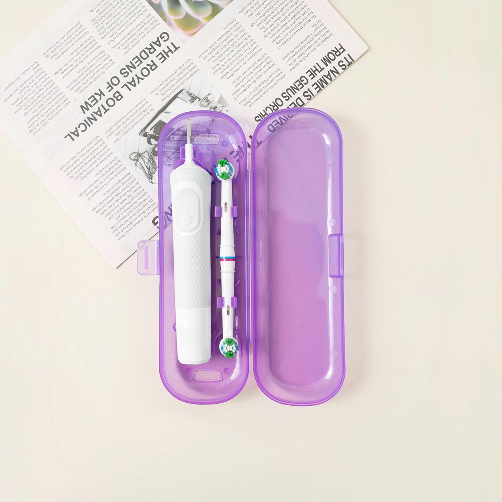 Caja de almacenamiento portátil de plástico semitransparente avanzada, apta para Oral-B/Philips y otros cepillos de dientes eléctricos de gama completa (morado)