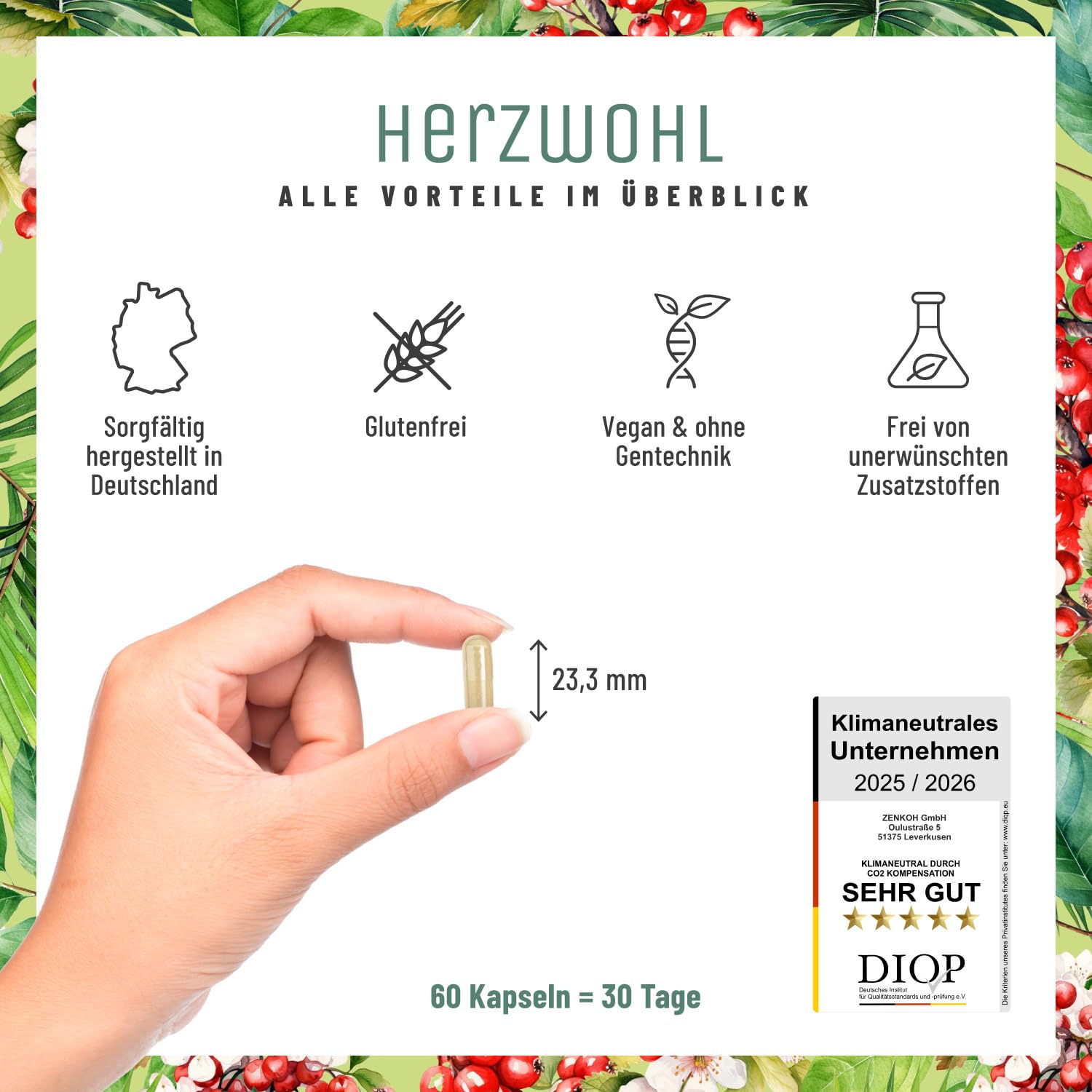 NATURTREU® Herzwohl mit hochdosiertem Weißdorn, Arjuna & Coenzym Q10 - Vorteilsbundle 5er Paket - Natürliche Alternative zu herkömmlichen Venenkapseln