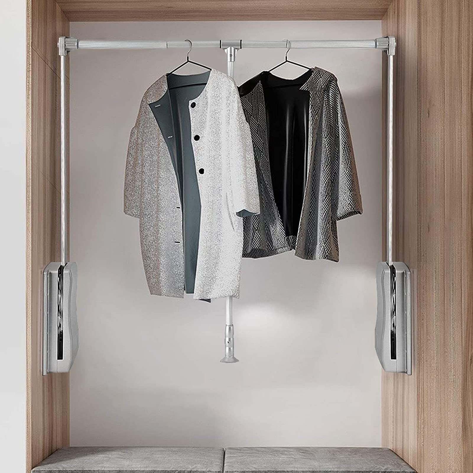 HTTGDGDH Adjustable Pull Down Closet Rod Rail - Heavy Duty Retractable Wardrobe Lift Hanger, Space Saving Organizer, Collapsible Alumina Closet Storage System,32.6-45.2in