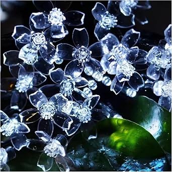 Solar Light String, 7m50 Light Outdoor Bubble Ball String Light Outdoor Star Solar Light String for Bedroom Party Wedding Garden and Christmas Tree Decor(Cherry Blossom White)