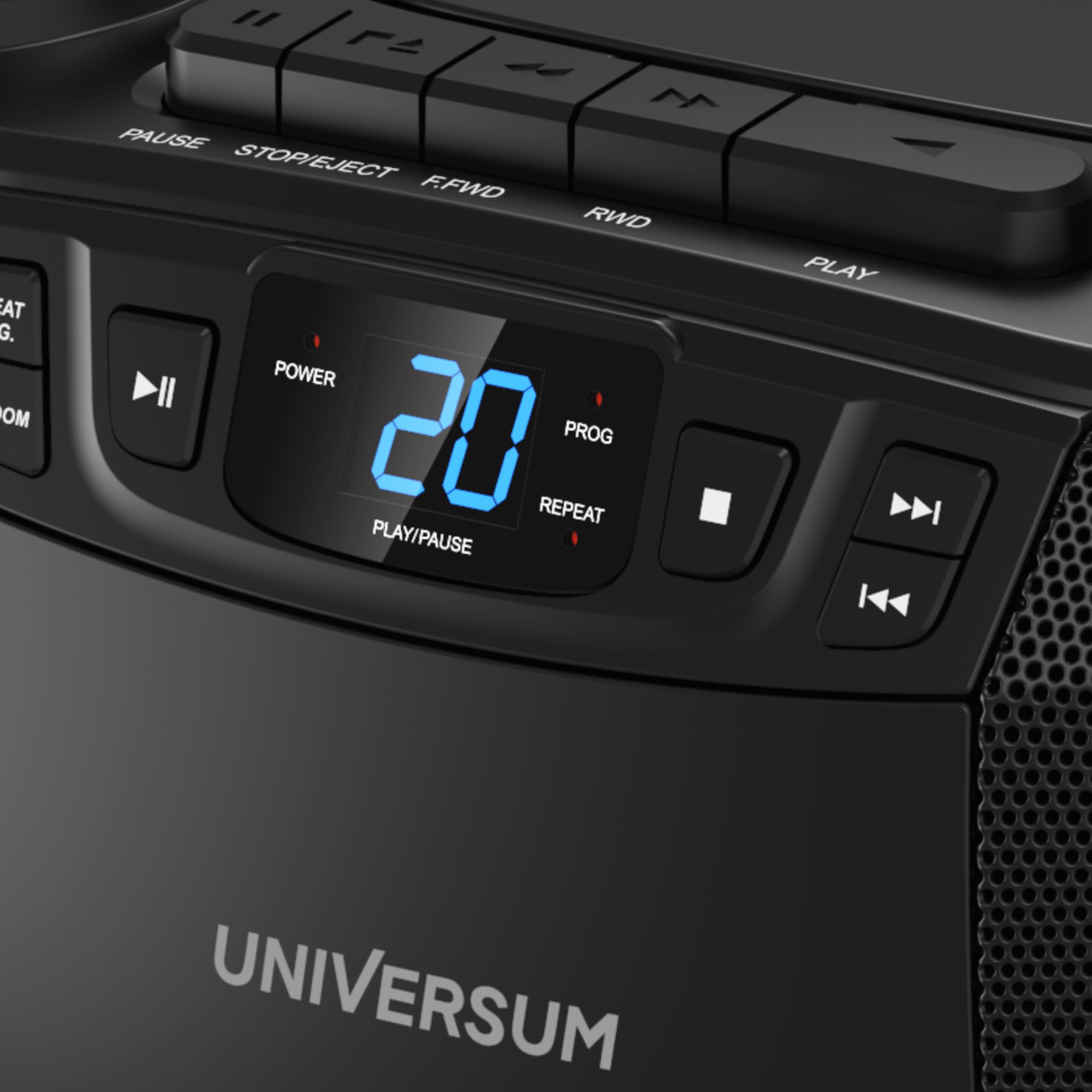 UNIVERSUM BB 200 - tragbarer CD-Player mit Radio und Kassette, Schwarz | Einfache Bedienung für Kinder & Senioren, AUX-IN, UKW Radio, Kopfhöreranschluss, Netz- & Batteriebetrieb