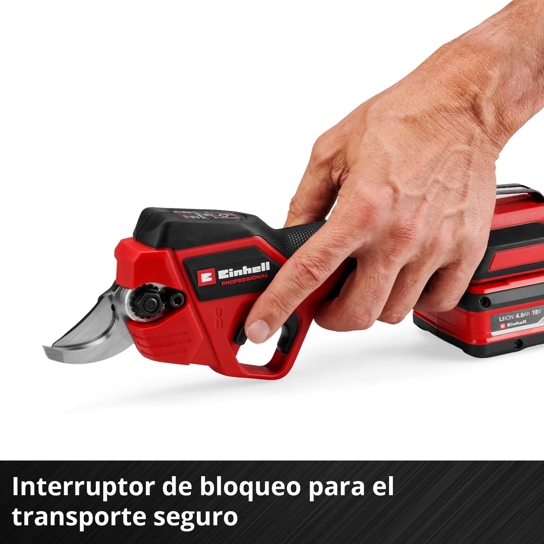 Tijeras de podar con batería GP-LS 18/28 Li BL-Solo Einhell Professional Power X-Change (18 V, capacidad de corte ajustable, ramas hasta 28 mm, cuchillas de derivación, clip de cinturón, sin batería)