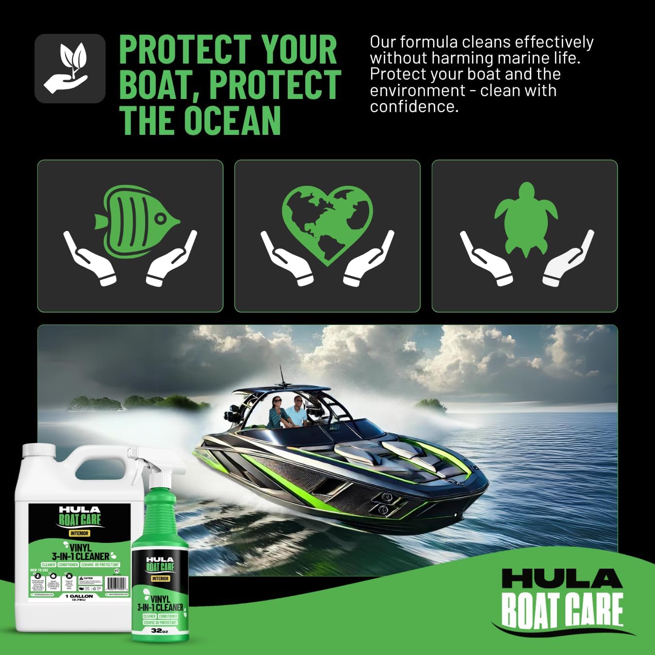 Hula 3-in-1 Boat Vinyl Cleaner Bundle, Conditioner and UV Protectant — 32 oz and 1 Gallon Refill, Marine Vinyl Protectant, Made in USA