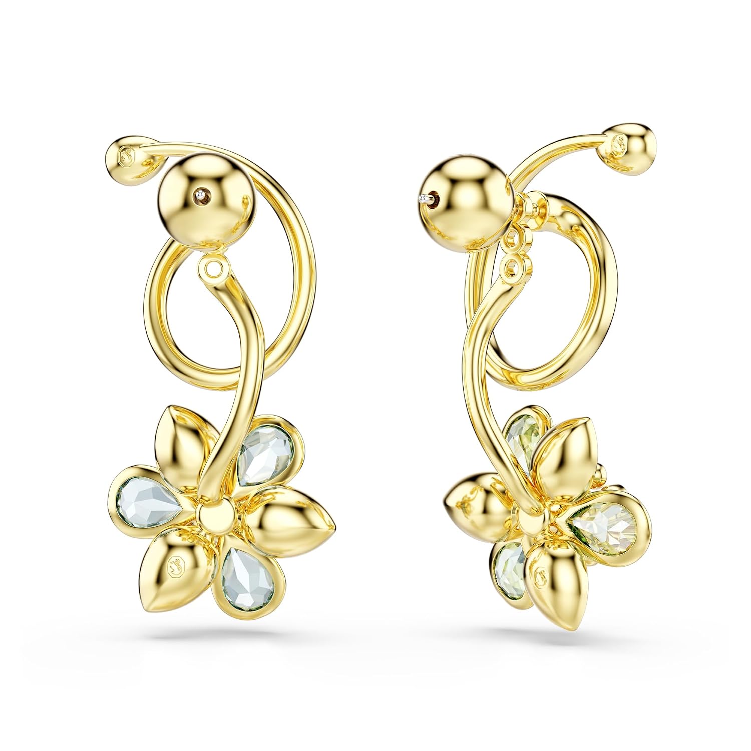 Swarovski Idyllia drop earrings, Asymmetrical design, Mixed cuts, Flower, Multicolored, Gold-tone finish - Image 4