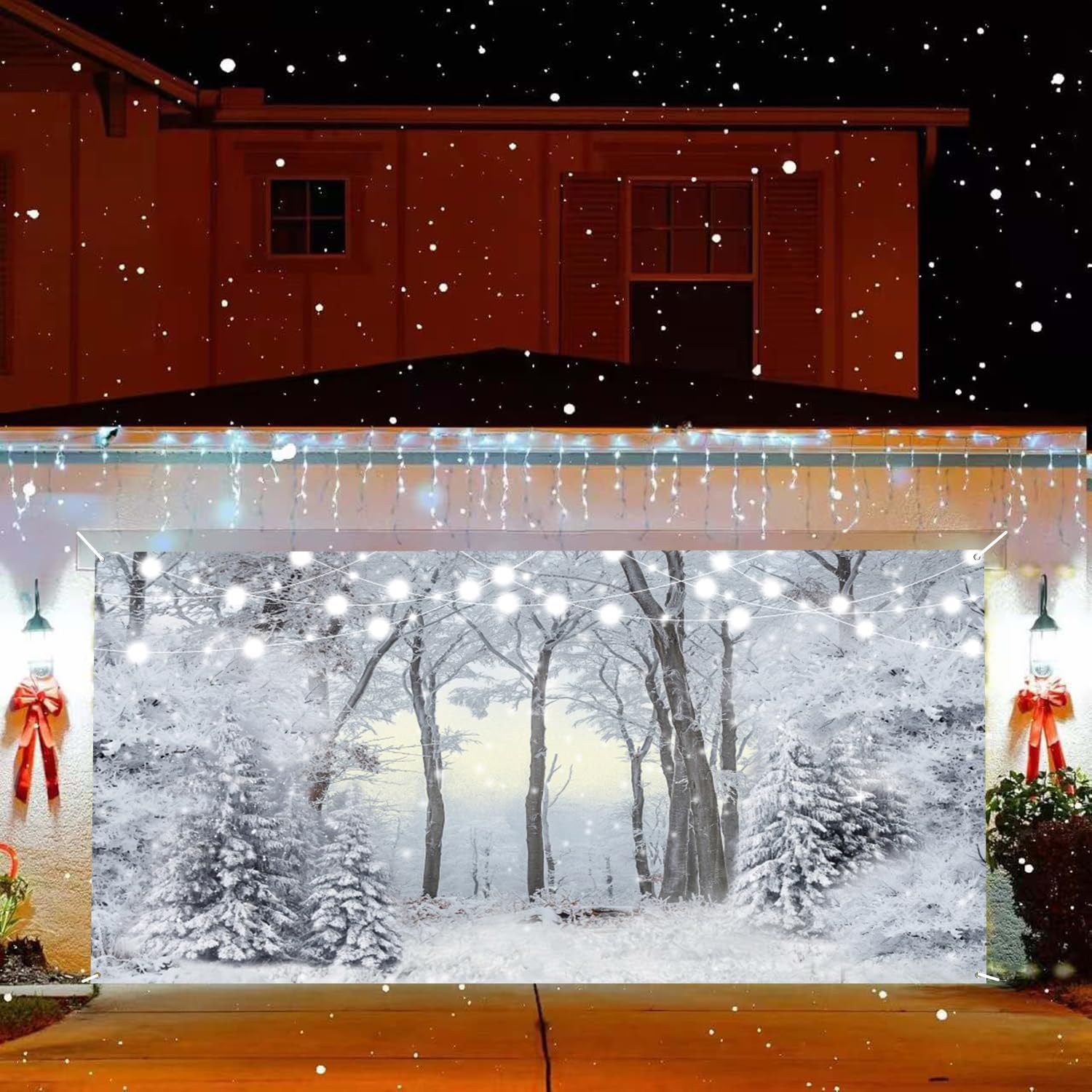 ChloropLastid Christmas Garage Door Decorations Winter Forest Wonderland Large Banner Door Cover Decoration Indoor Outdoor for Christmas Holiday Party Supplies 12x10ft